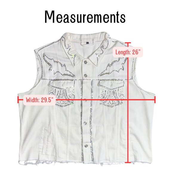 Beyoncé Cowboy Carter Inspired HM Distressed White Vest w/ Crystal Rhinestones - Picture 7 of 7